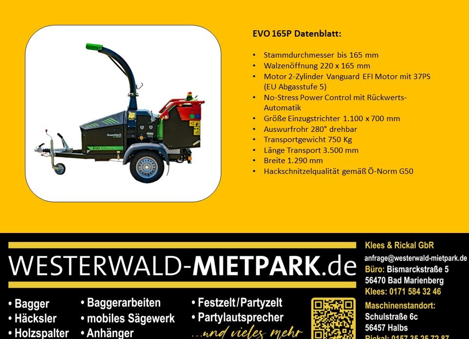 GreenMech EVO 165 P Mobiler Häcksler mieten in Bad