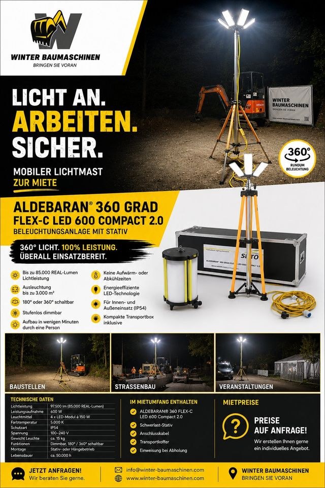 Lichtmast Flutlichtanlage Baustellenbeleuchtung mieten