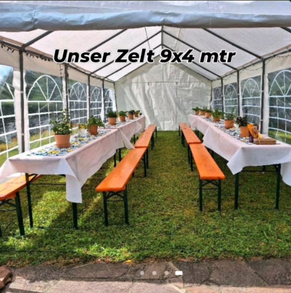N Zelt Partyzelt 9x4mtr mieten in Lechbruck – für jedes Wetter