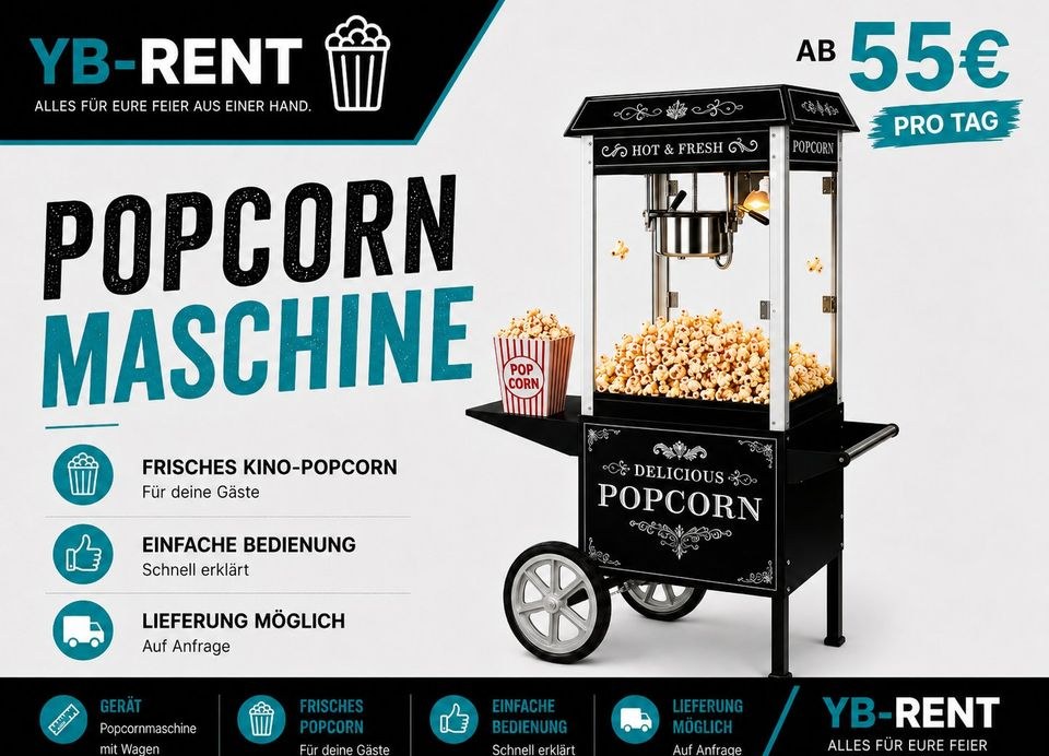 Popcornmaschine Wagen mieten bei YB-Rent – Kino-Popcorn selbst gemacht