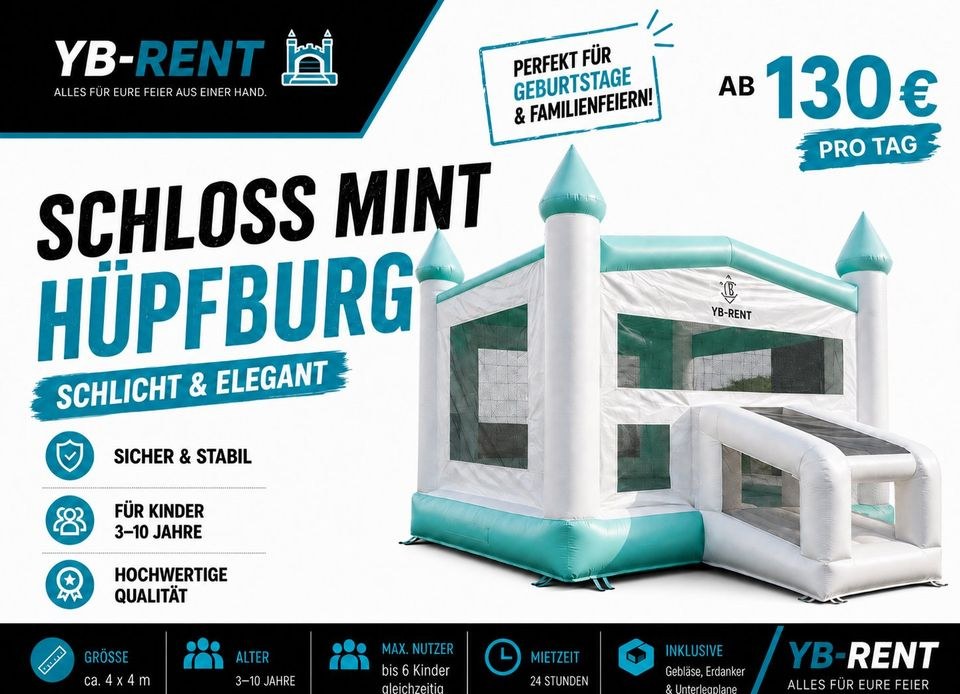 Schloss Mint Hüpfburg mieten bei YB-Rent – Hüpfspaß für jede Feier