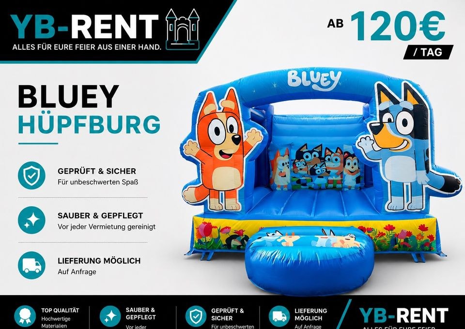 Bluey Hüpfburg 4 3 m mieten bei YB-Rent – Hüpfspaß für jede Feier