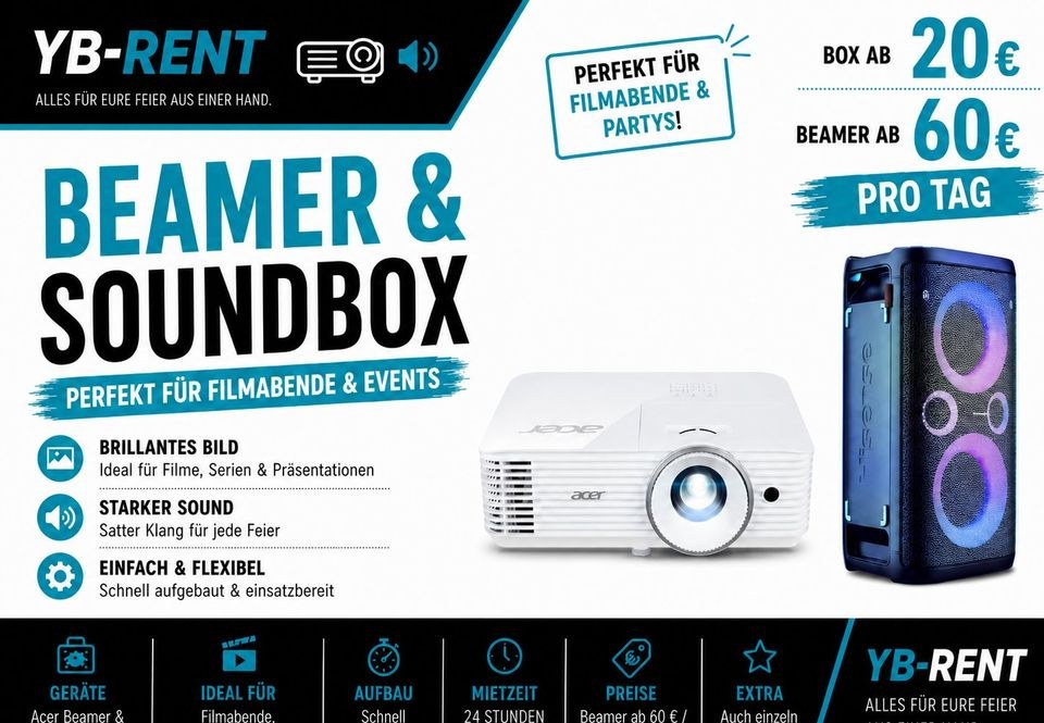 Beamer Soundbox mieten bei YB-Rent – für Präsentation & Filmabend