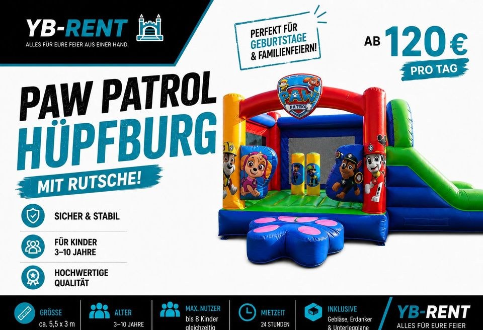 Paw Patrol Hüpfburg Rutsche mieten in Beckum – Hüpfspaß für jede Feier