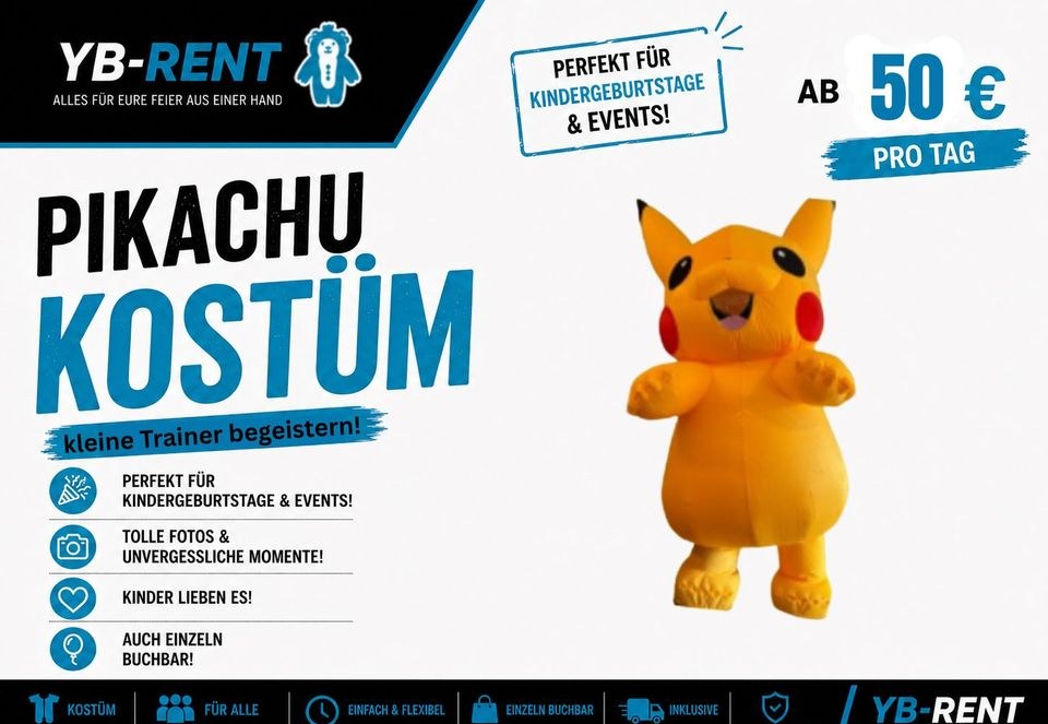 Pikachu Kostüm mieten bei YB-Rent – für Motto-Party & Karneval