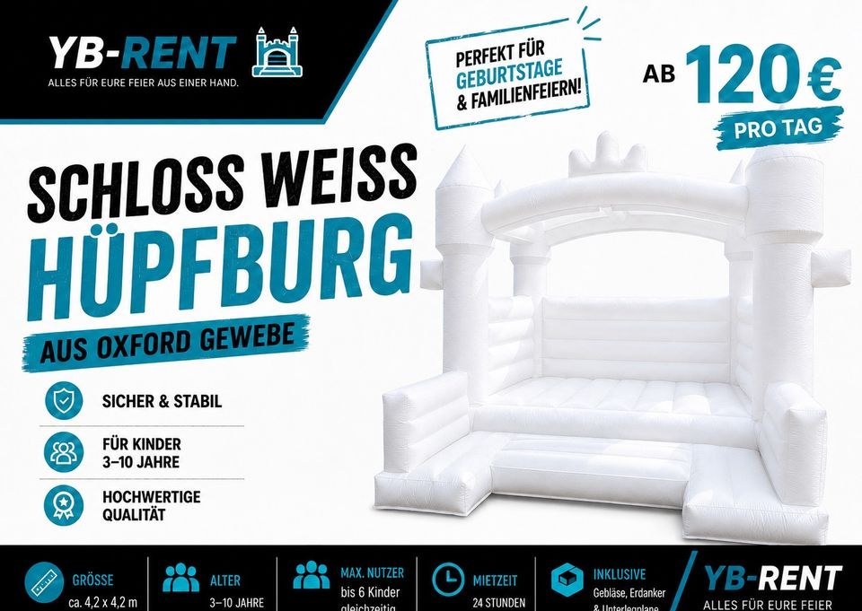 Weiße Schloss Hüpfburg mieten bei YB-Rent – Hüpfspaß für jede Feier