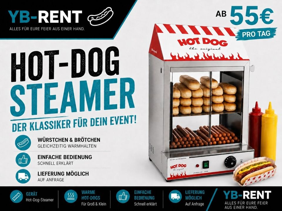 Hot Dog Steamer mieten bei YB-Rent – für viele Gäste