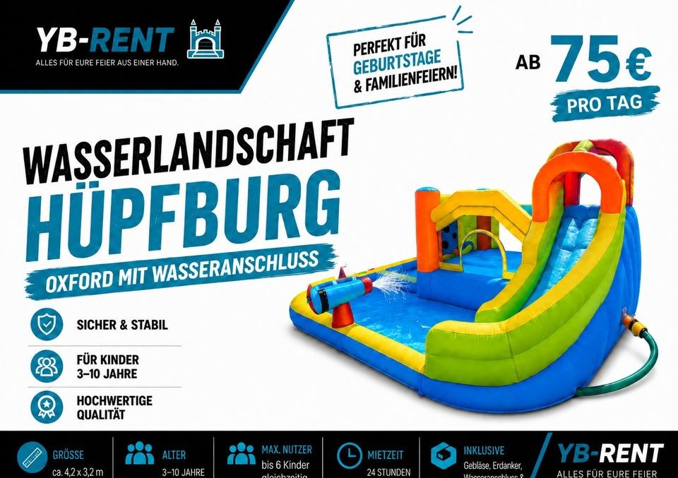 Wasser Hüpfburg Rutsche mieten bei YB-Rent – Hüpfspaß für jede Feier