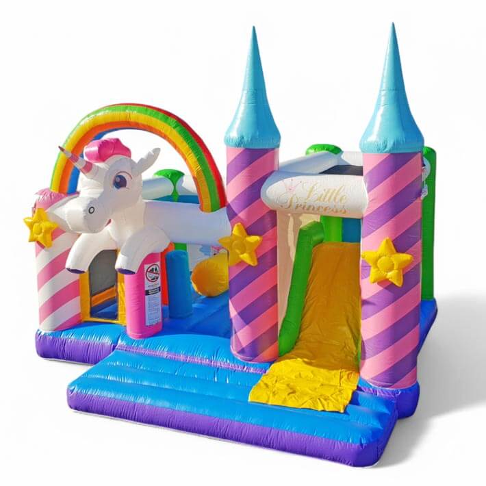 Hüpfburg Einhorn mit Rutsche Multiplay mieten bei Happy Fun