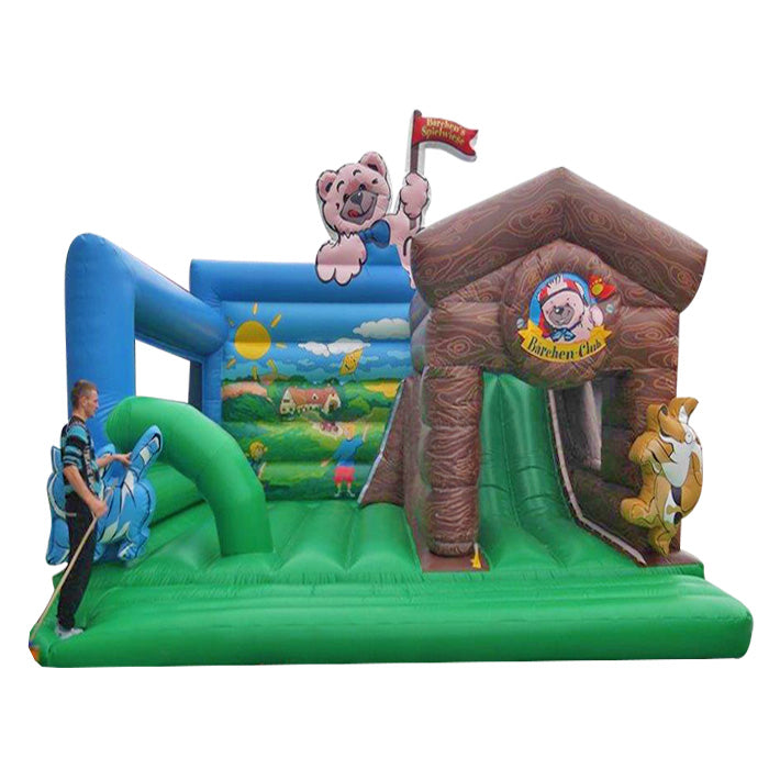 Hüpfburg Maskottchen Bärenclub mit Rutsche mieten bei Happy Fun