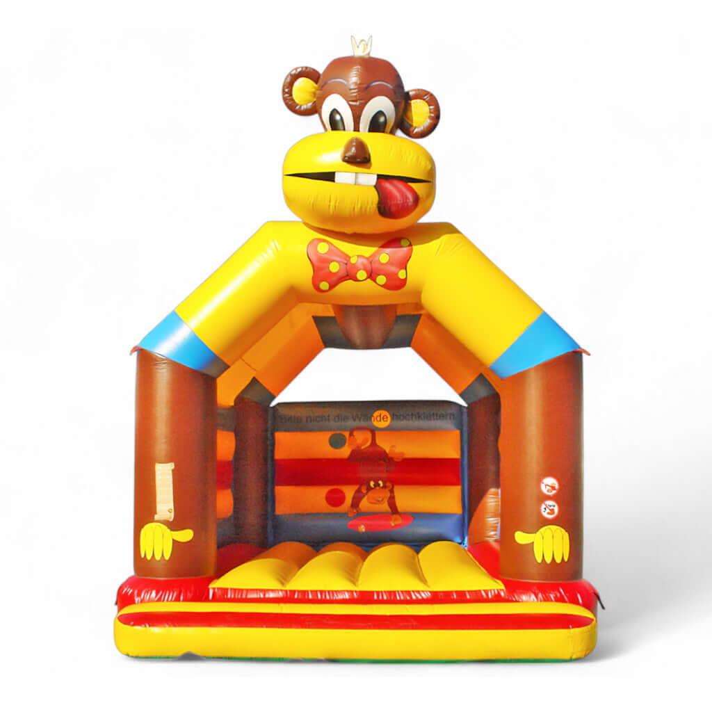 Hüpfburg Affe mit Dach – fröhlicher Blickfang mit Dschungelflair mieten bei Happy Fun