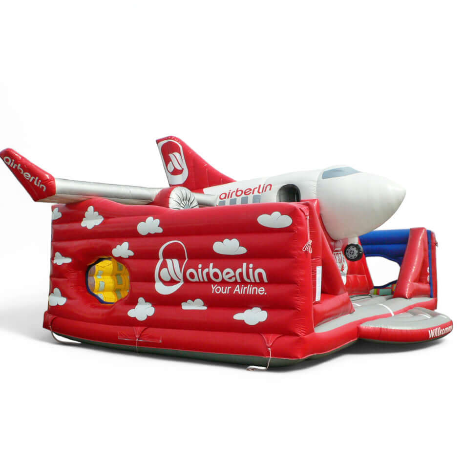 Hüpfburg Flugzeug Boeing 737 mit Triebwerk - Sonderanfertigung mieten bei Happy Fun