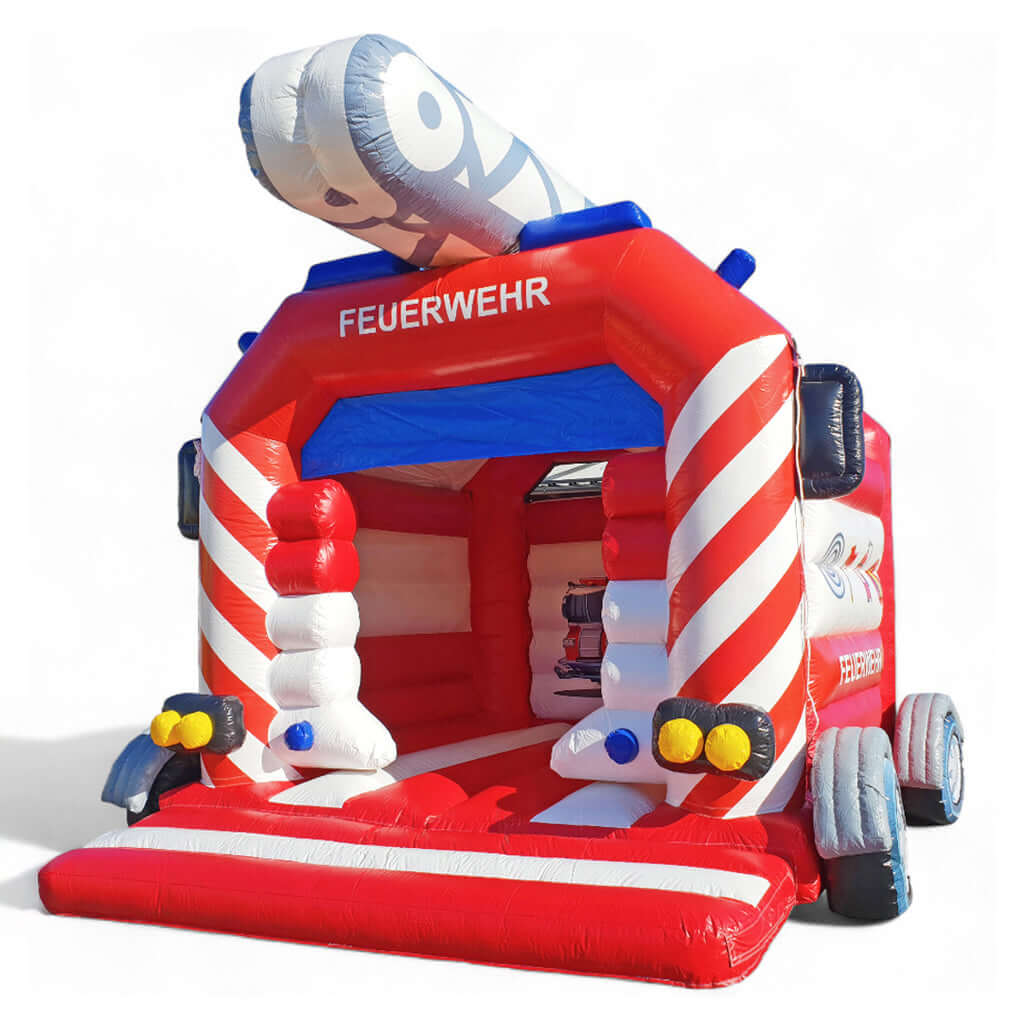 Hüpfburg Feuerwehrauto mit Dach – Die spannende Welt der Helden mieten bei Happy Fun