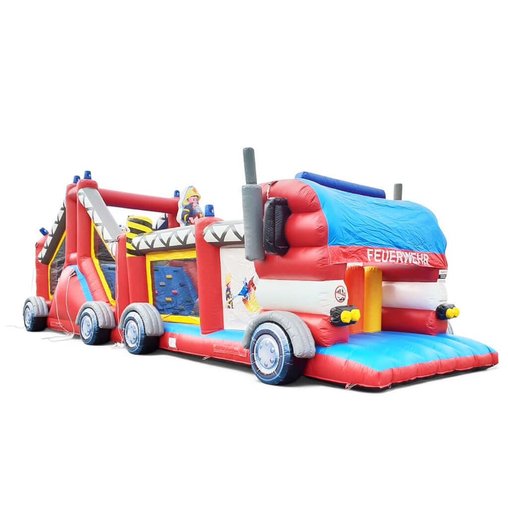 Hindernisparcours Feuerwehr LKW 15x4m, Auto Hüpfburg mieten bei Happy Fun