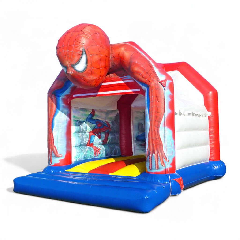 Hüpfburg Spiderman mit Dach – Startklar für heldenhafte Höhenflüge mieten bei Happy Fun