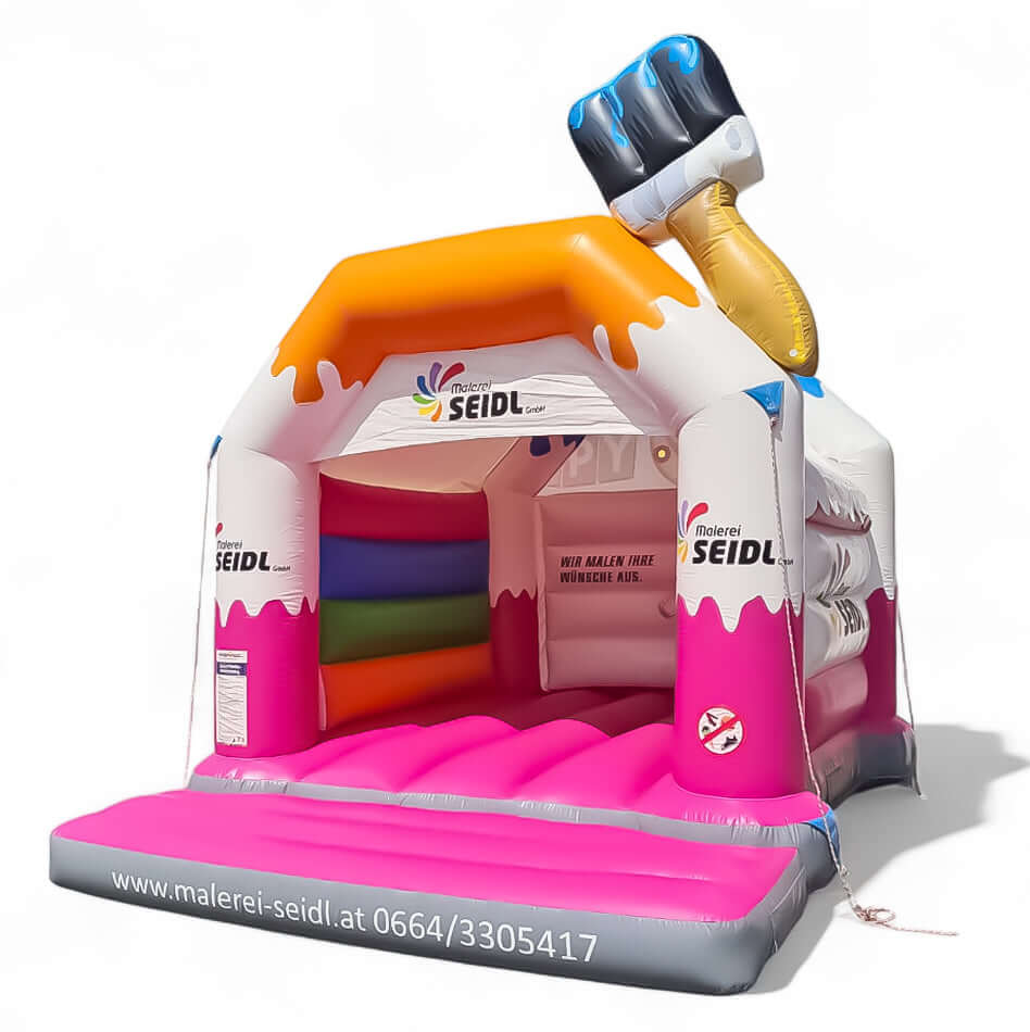 Hüpfburg Malerei mit Pinsel - personalisiert mit Werbung mieten bei Happy Fun