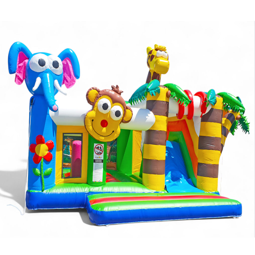 Multiplay Hüpfburg Dschungel mieten 5,6×5,3m - Bunte Safari-Abenteuer mieten bei Happy Fun