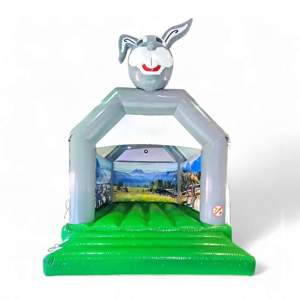 Hüpfburg Hase mit Dach - Hüpfspaß mit langen Ohren und breitem Lächeln mieten
