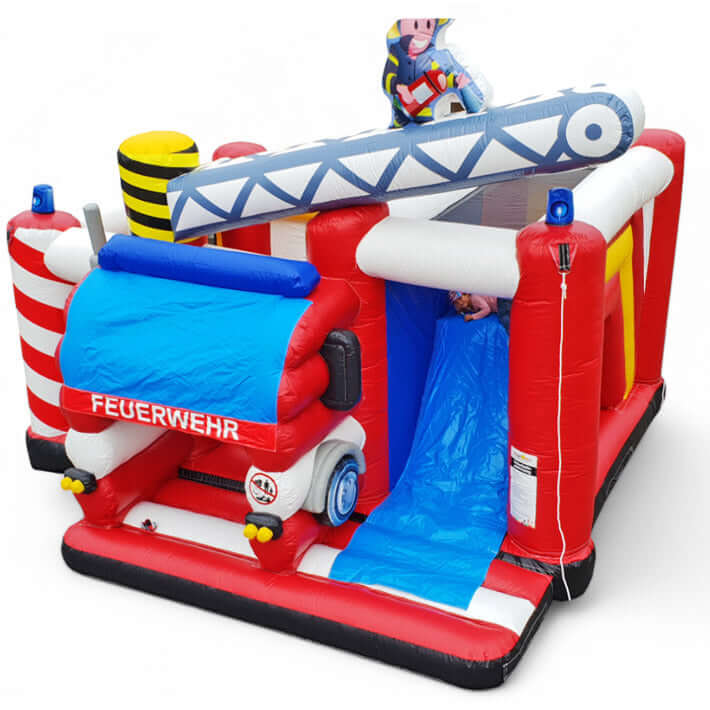 Hüpfburg Feuerwehr mit Rutsche Multiplay mieten bei Happy Fun
