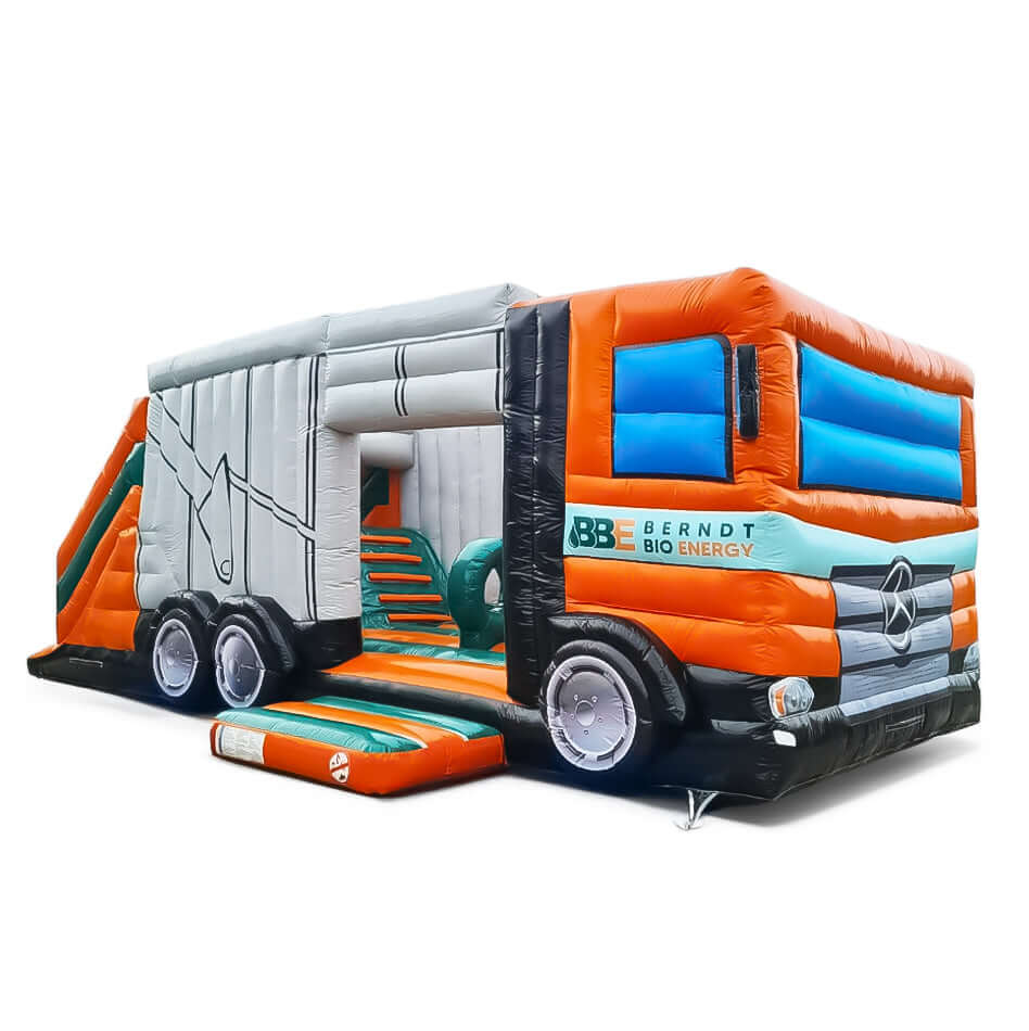 Hüpfburg LKW-Lastwagen im Markendesign mieten bei Happy Fun