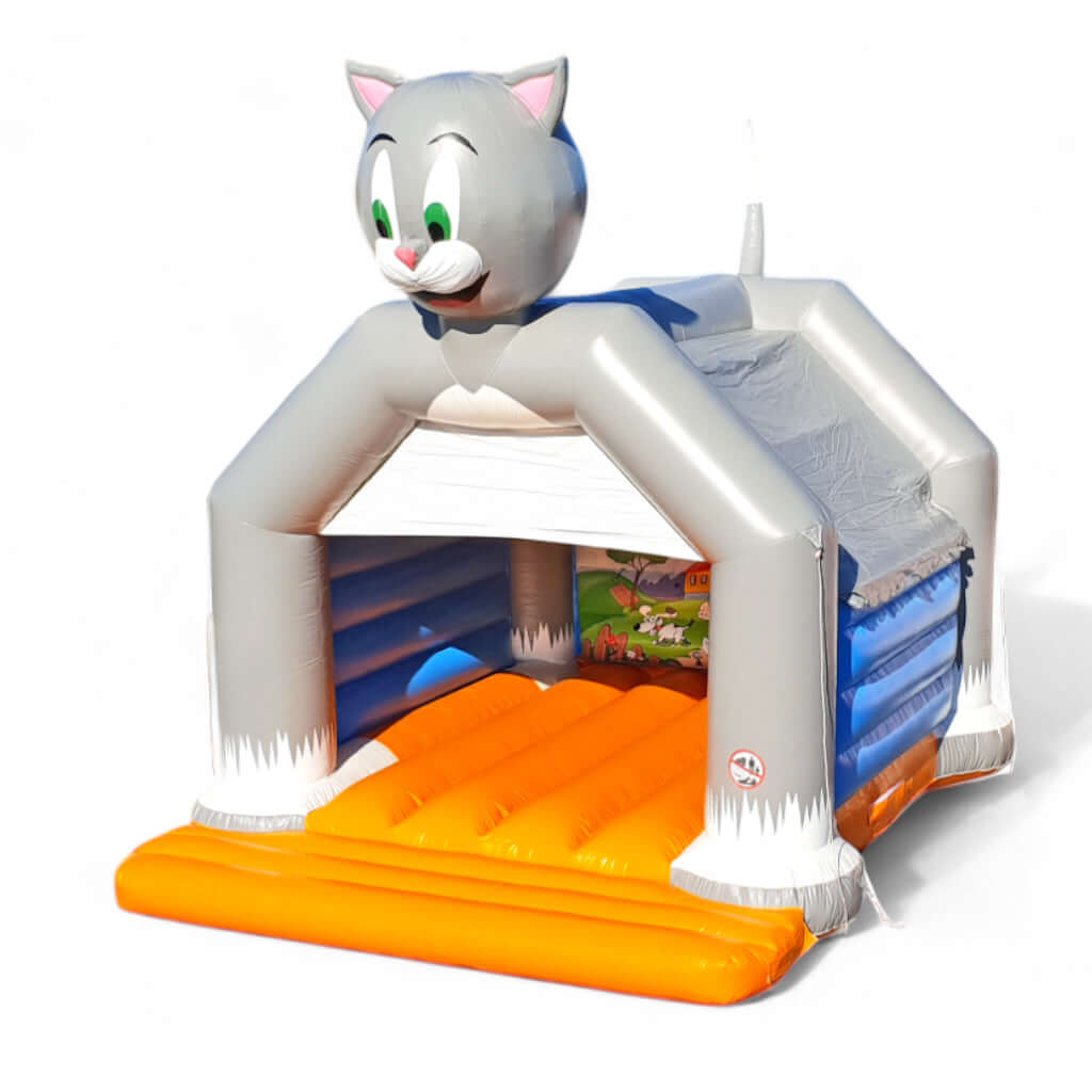 Hüpfburg Katze mit Dach – Startklar für Spielspaß auf vier Pfoten mieten bei Happy Fun