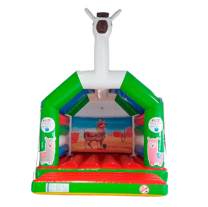 Personalisierte Hüpfburg mit Alpaka Motiv mit Logo mieten bei Happy Fun