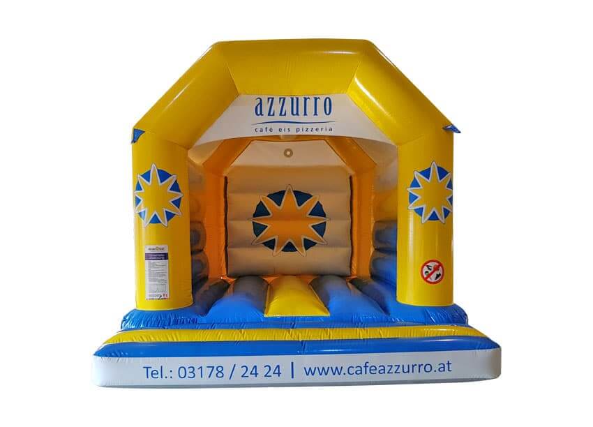 Hüpfburg Azzuro mit Sonnenmotiven mieten bei Happy Fun