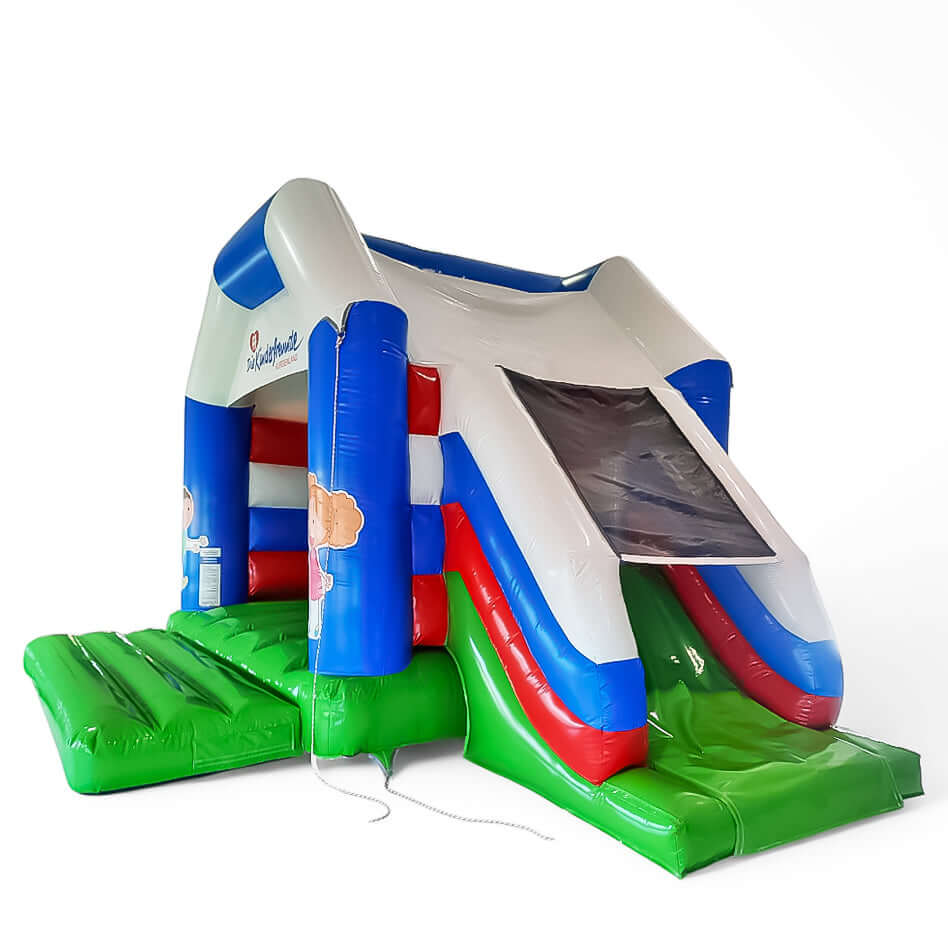 Personalisierte Hüpfburg Kinderfreunde Burgenland mit Rutsche mieten bei Happy Fun