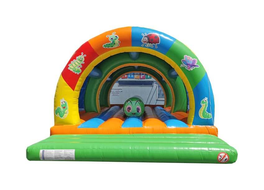 Hüpfburg Raupe mit Fenster und Hindernis mieten bei Happy Fun