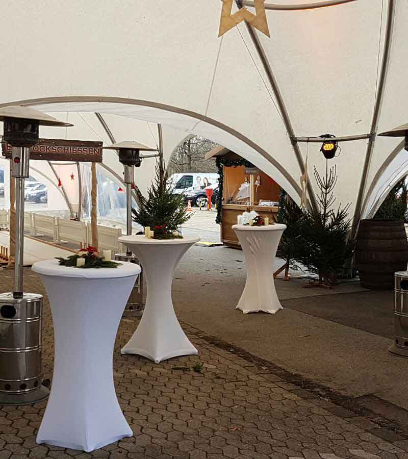 Stehtischhussen Weiß/Schwarz/Rot mieten bei Der Spassmacher