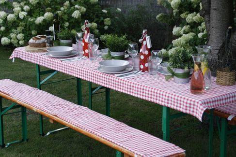 Bierzeltgarnitur mit Bodenschoner, Biergartenmöbel, Tisch und Bänke, Hussen, Auflagen – 2