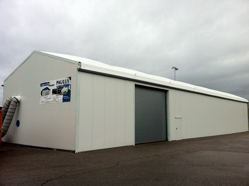 Lagerhalle Lagerzelt Industriezelt Aluhalle Stahlhalle Leichtbauhalle mit Planenversion, Trapezblech, Isoliert, in verschiedenen Höhe und Breiten – 4