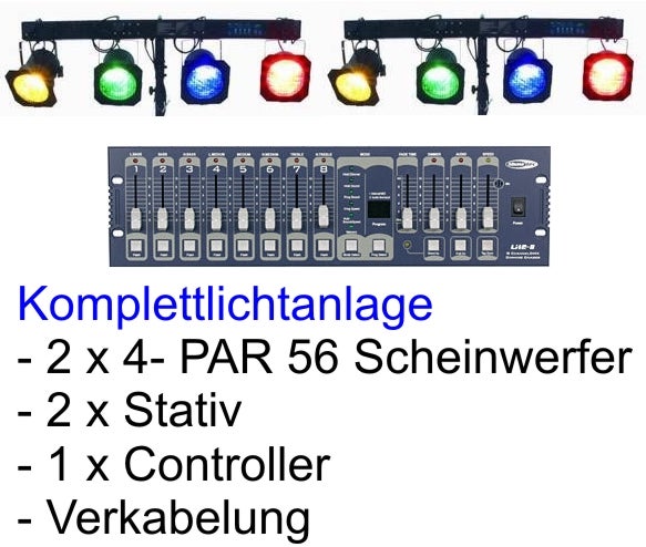 Lichtanlage 8 x Par 56 je 300 Watt mit Controller