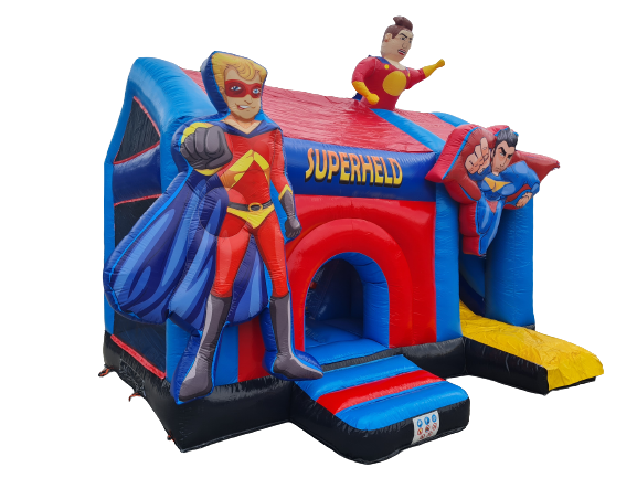 Hüpfburg Superheld Top Hüpfburg wie z.B. Lego, Dino, Candy, Bagger, Einhorn, Feuerwehr, Seeräuber s.v.m.