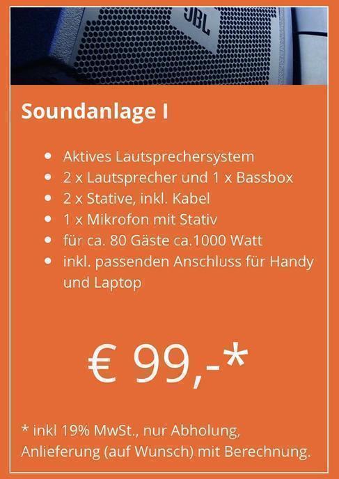 Ton - Soundanlage / Beschallungsanlage mit zwei Lautsprecher, Mikrofon und Anschluss für ein Handy oder Laptop