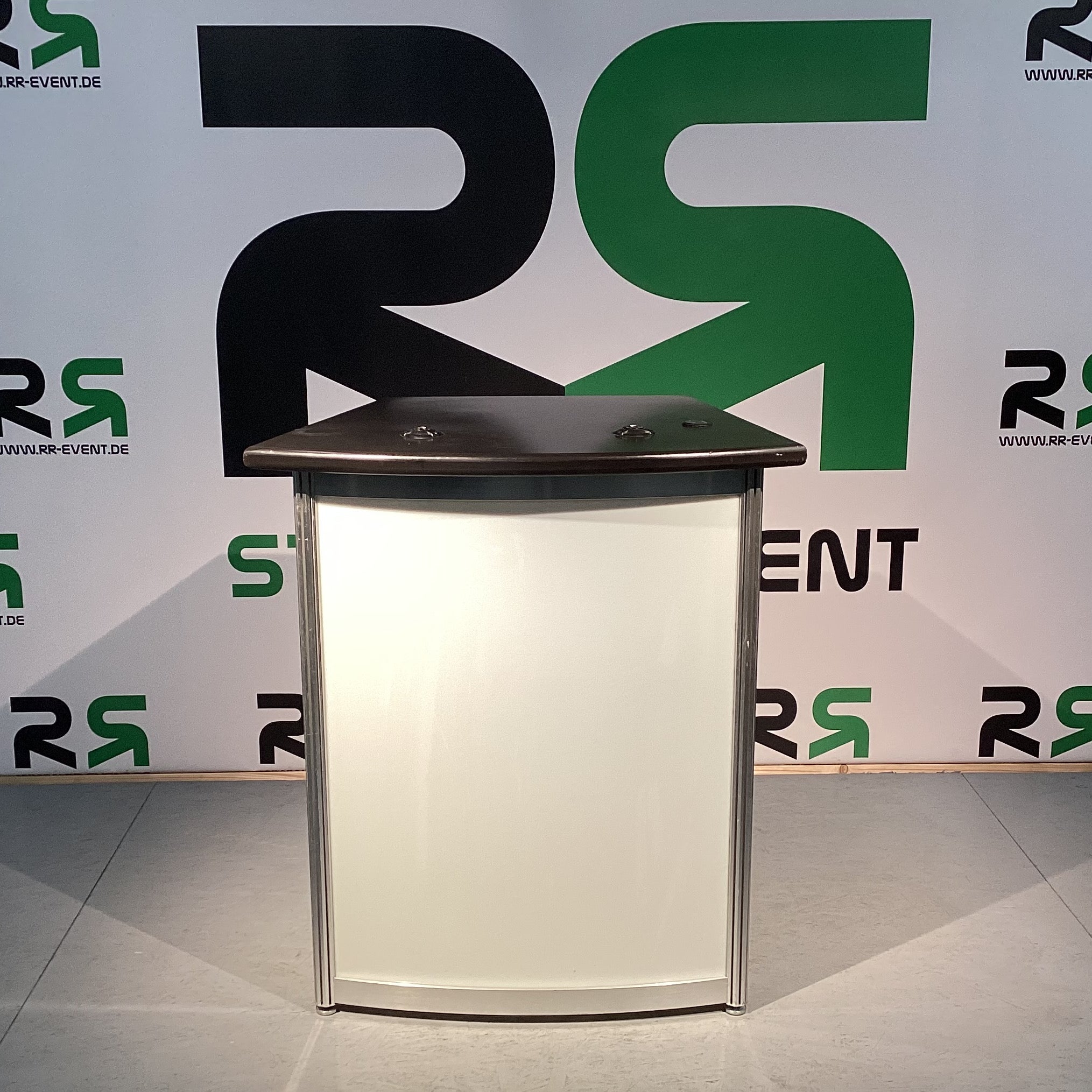 Rednerpult – Plexi-Front, LED-Hintergrund, per Fernbedienung.