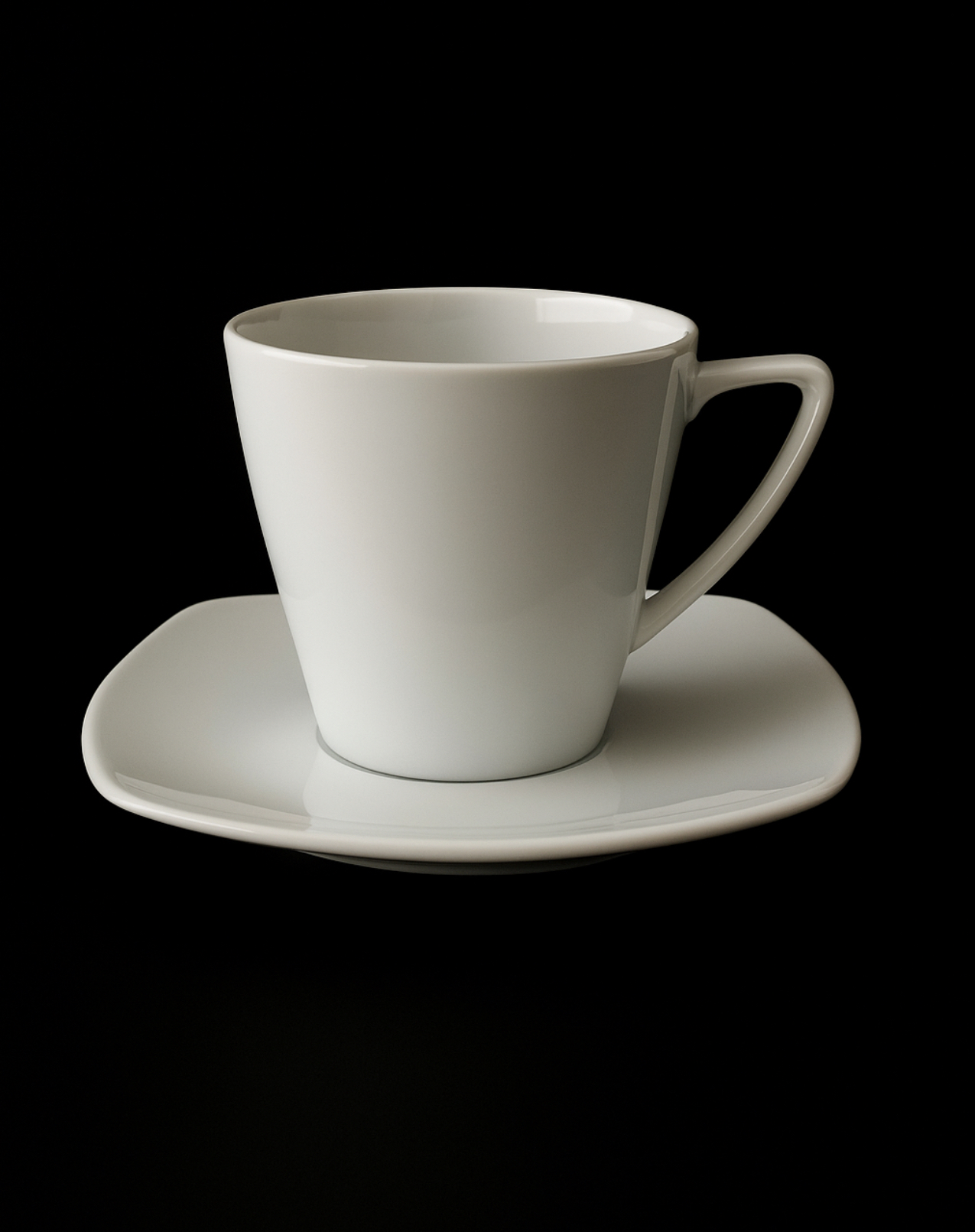 Mietgeschirr Tasse eckig inklusiv Untertasse mieten bei der Spülkiste
