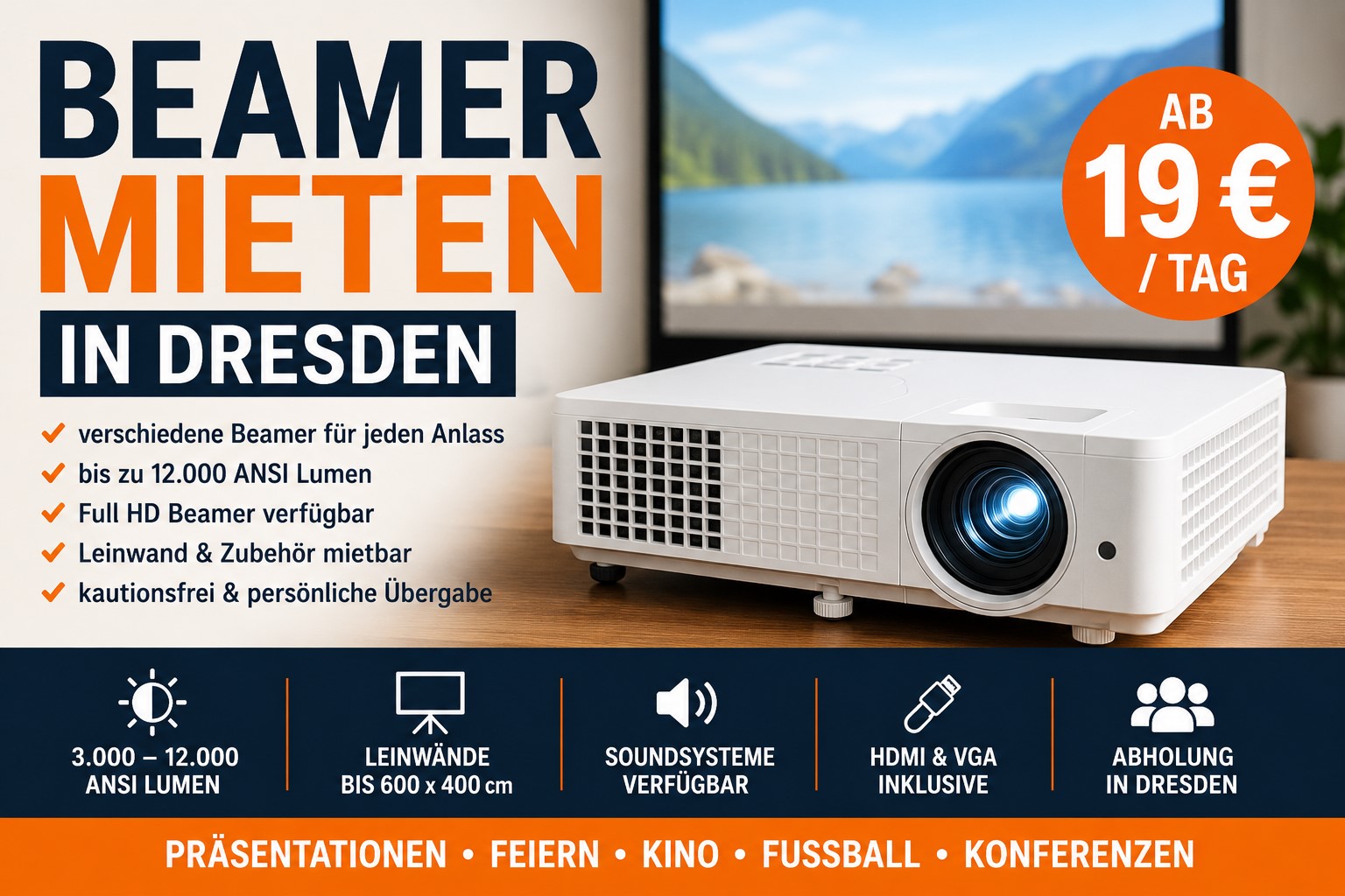 BEAMER MIETEN - VERMIETEUNG IN DRESDEN – VERLEIH AB 19 €