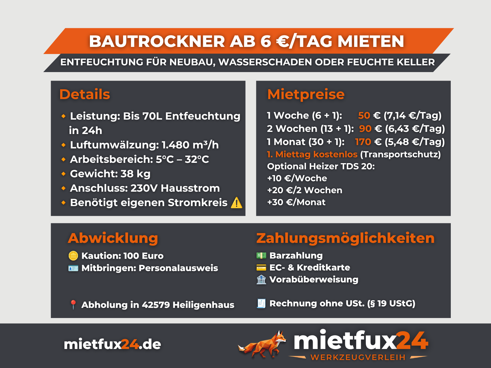 Profi Bautrockner TROTEC TTK 350 S (70L) + Heizer mieten in Heiligenhaus – 2