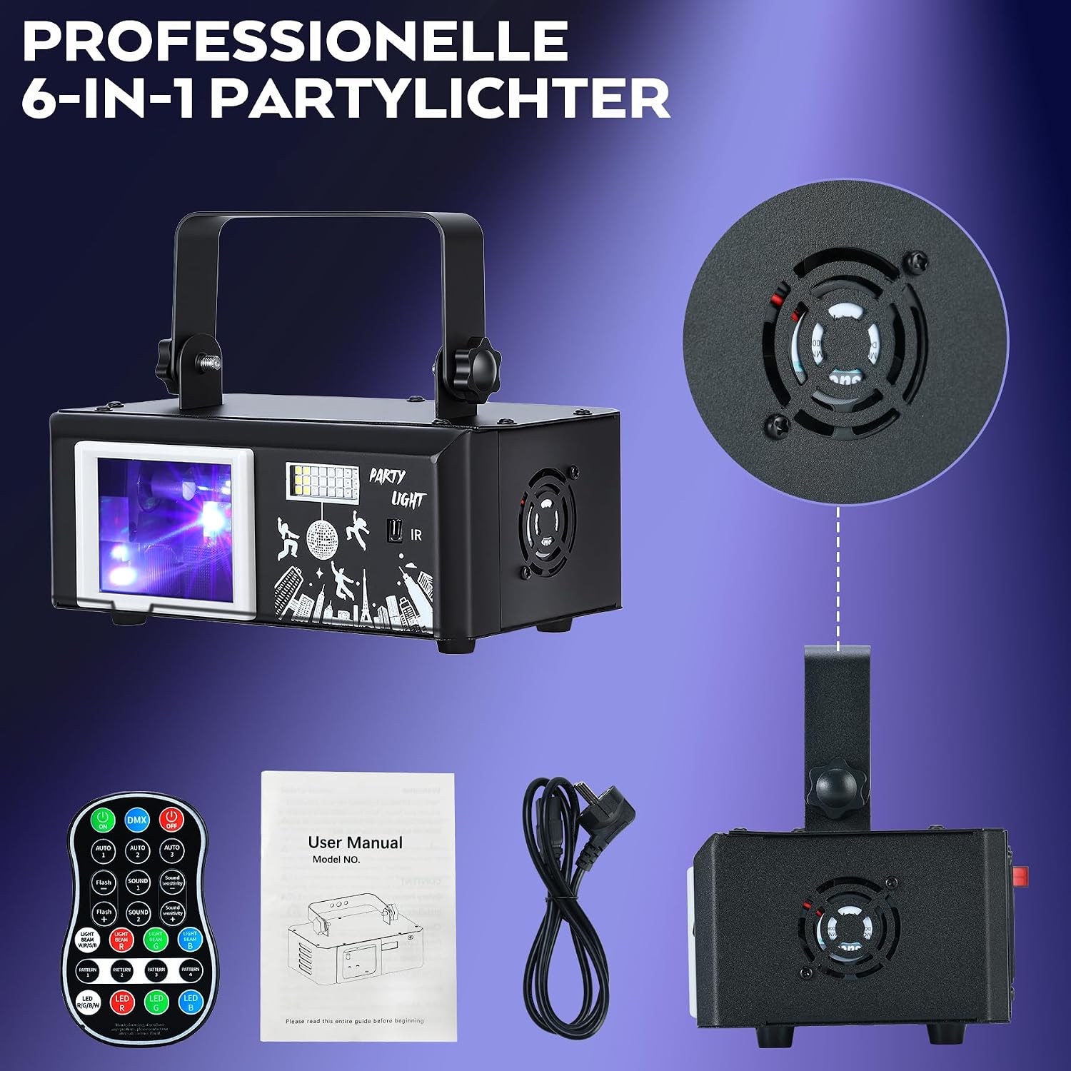 Stroboskop Blitzer DJ Discolicht Partylicht Effektstrahler 6-in-1 RGBW Party Lichter DMX Fernbedienung Musik Sound Activated Beam – Thumbnail 6