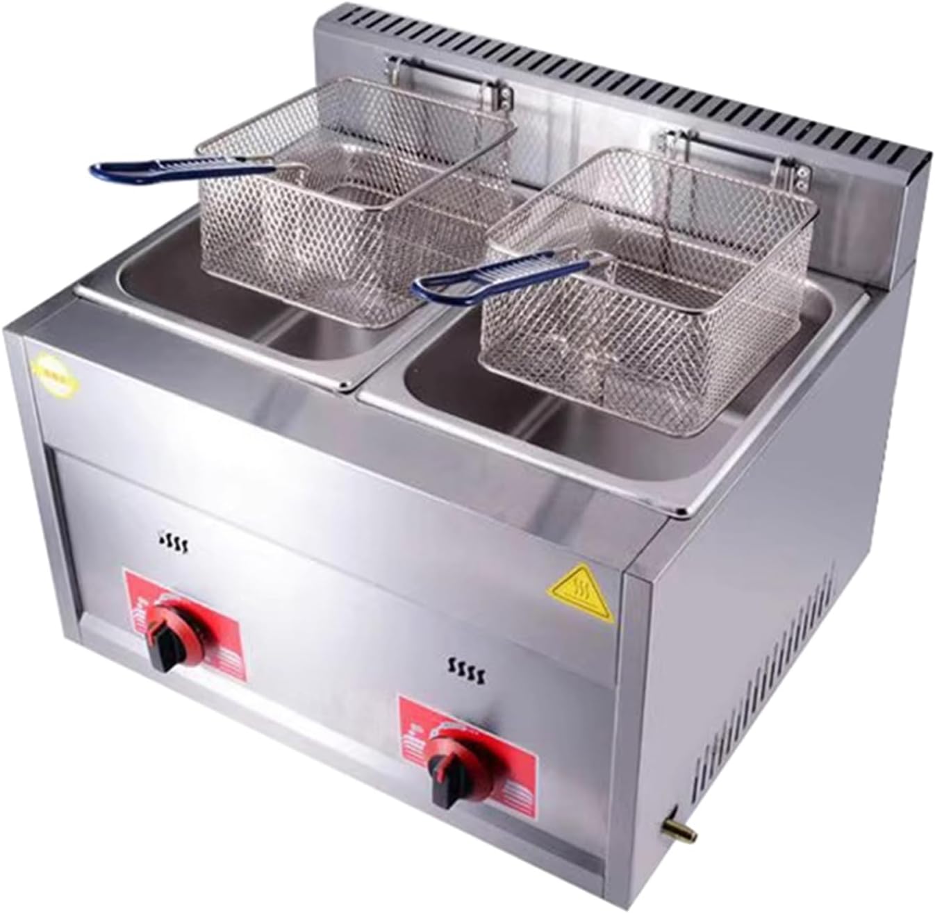 Gas Fritteuse 20 L = 2 x 10 L kommerziell Edelstahl Fritteuse mit Frittierkorb und Deckel Temperatur einstellbar Frittiermaschine für Heimküche Restaurants Imbissstuben