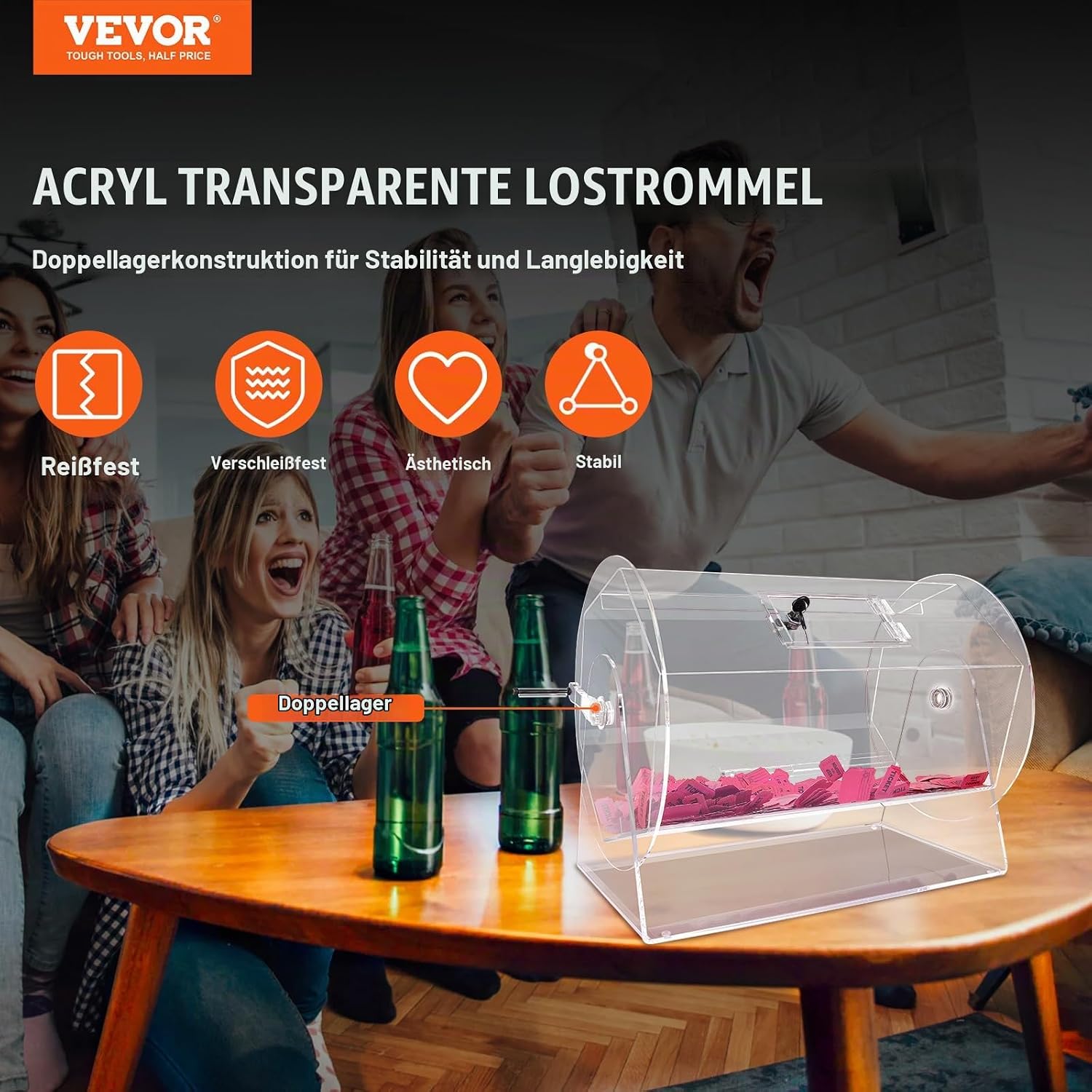 Lostrommel 10.000 Lose oder 300 Tombola-Kugeln Fassungsvermögen professioneller Los-Drehkäfig mit 2 Schlüsseln transparente Lotterie-Drehscheibe Losbox für Lotteriespiele – 4