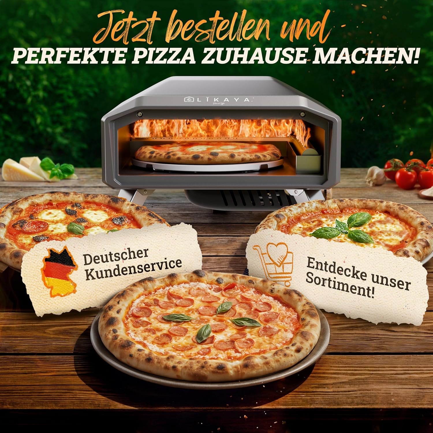Pizzaofen Gas 6,2kW Outdoor 450°C Gas Pizza Ofen Outdoor Pizzastein Drehteller Pizzaschaufel Tasche & Laser Thermometer – 2