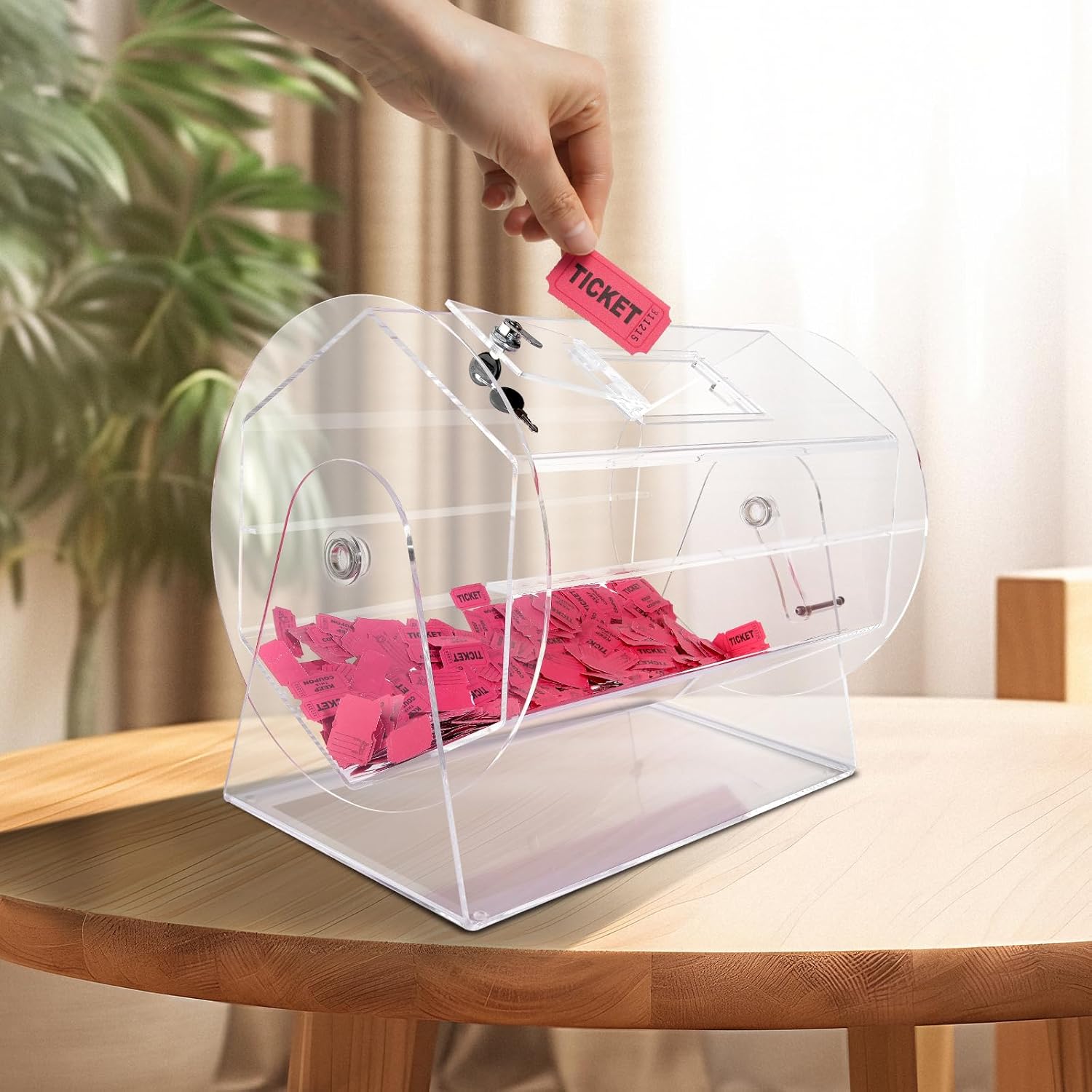 Lostrommel 10.000 Lose oder 300 Tombola-Kugeln Fassungsvermögen professioneller Los-Drehkäfig mit 2 Schlüsseln transparente Lotterie-Drehscheibe Losbox für Lotteriespiele – 2