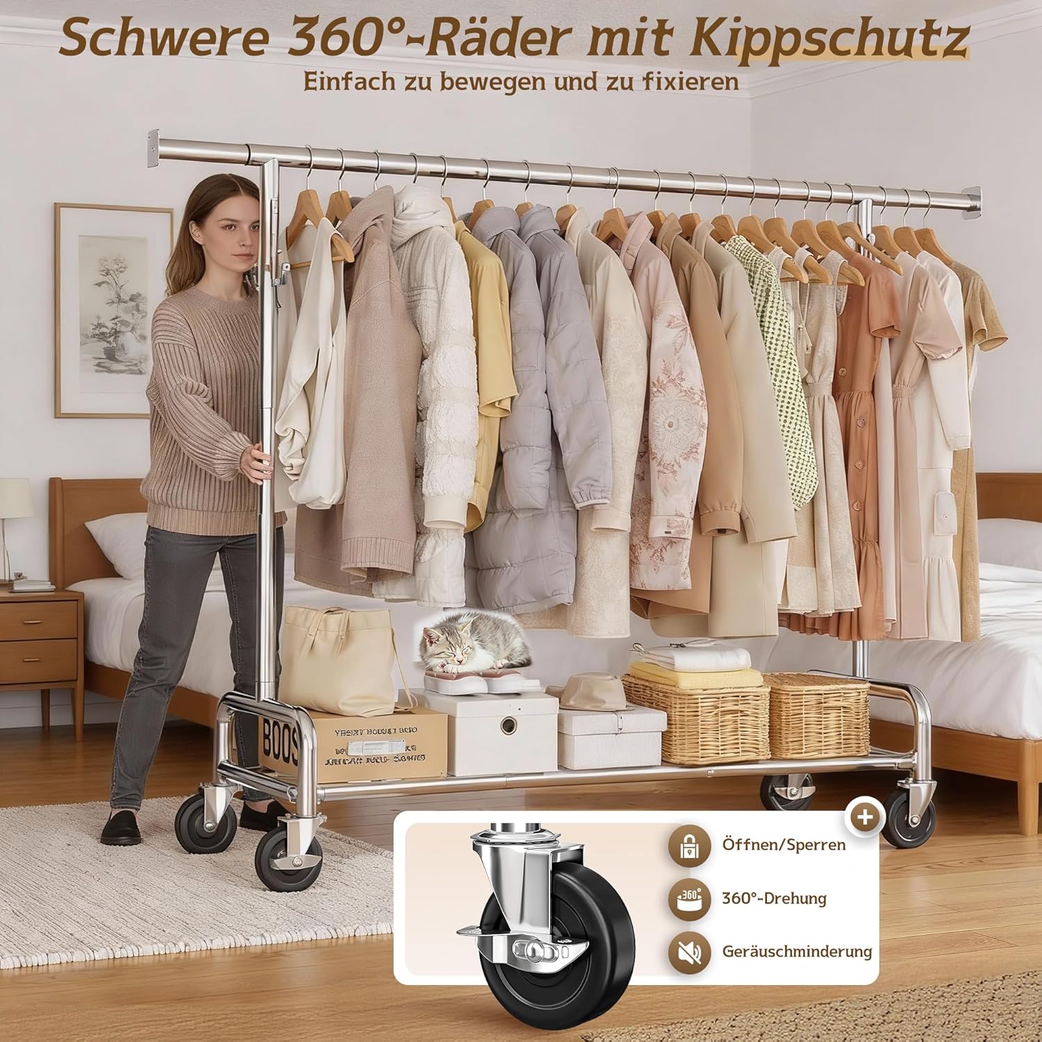 Ausziehbarer Kleiderständer auf Rollen für Mäntel Jacken ausziehbar 189 x 50 x 170 cm Traglast 140 kg – 4