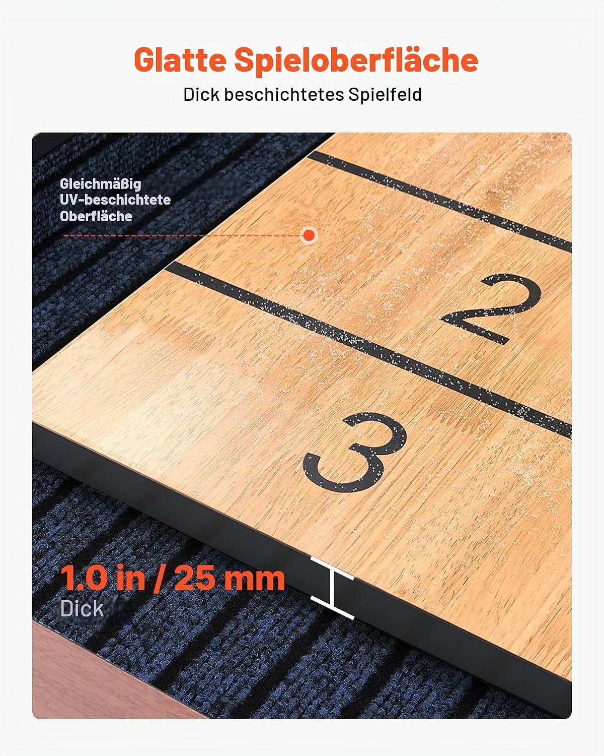 Shuffleboard Tisch 3,7 m Spieltisch Tischbowling mit kratzfestem Spielplatz Paletten Bowling-Set 2 in 1 – 4