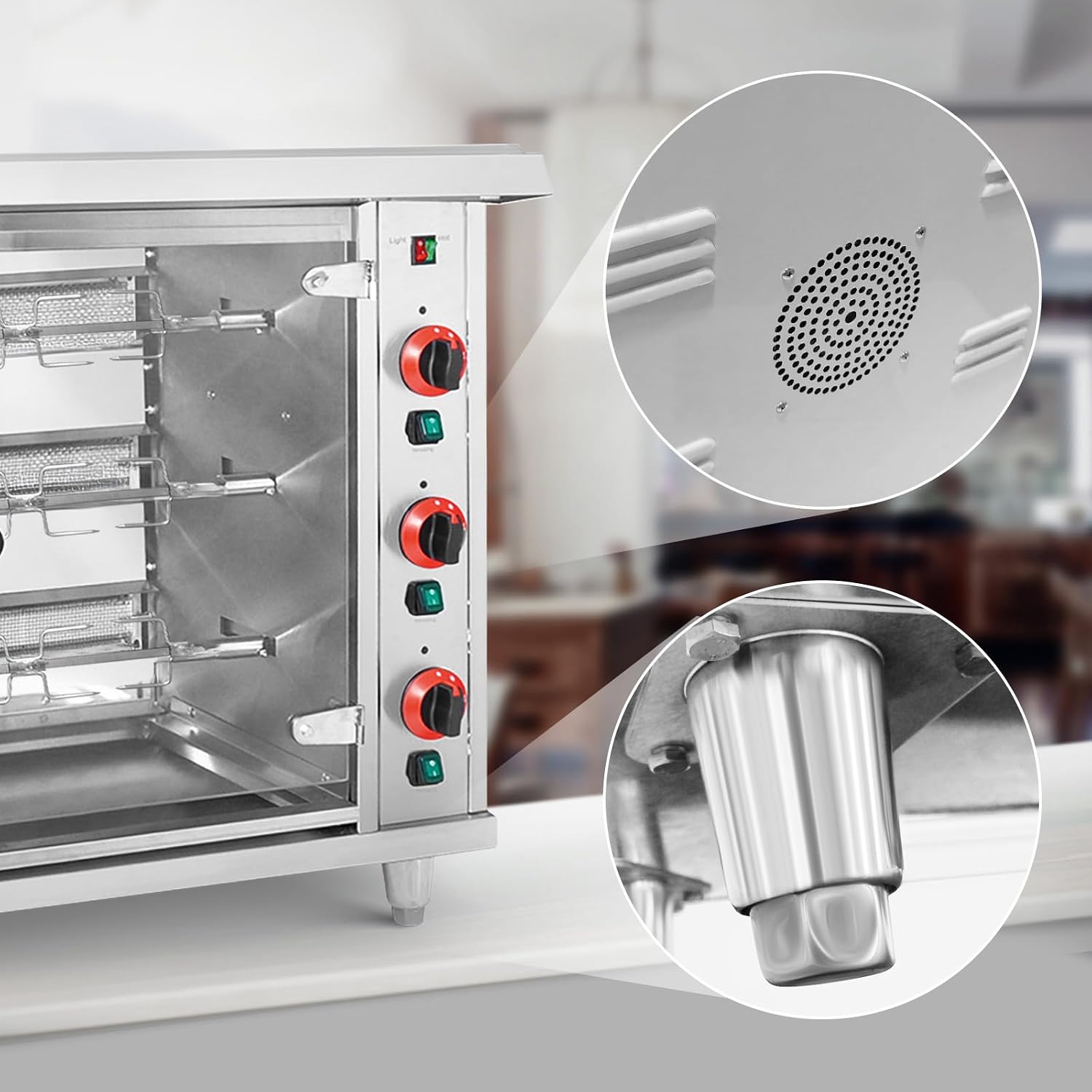 Catering Hähnchengrill Gas 3 Spieße = 3 x 5 Hähnchen mit Beleuchtung 3 x 5 kW Edelstahl gehärtetes Glas Gastro-Hähnchengrill – 5