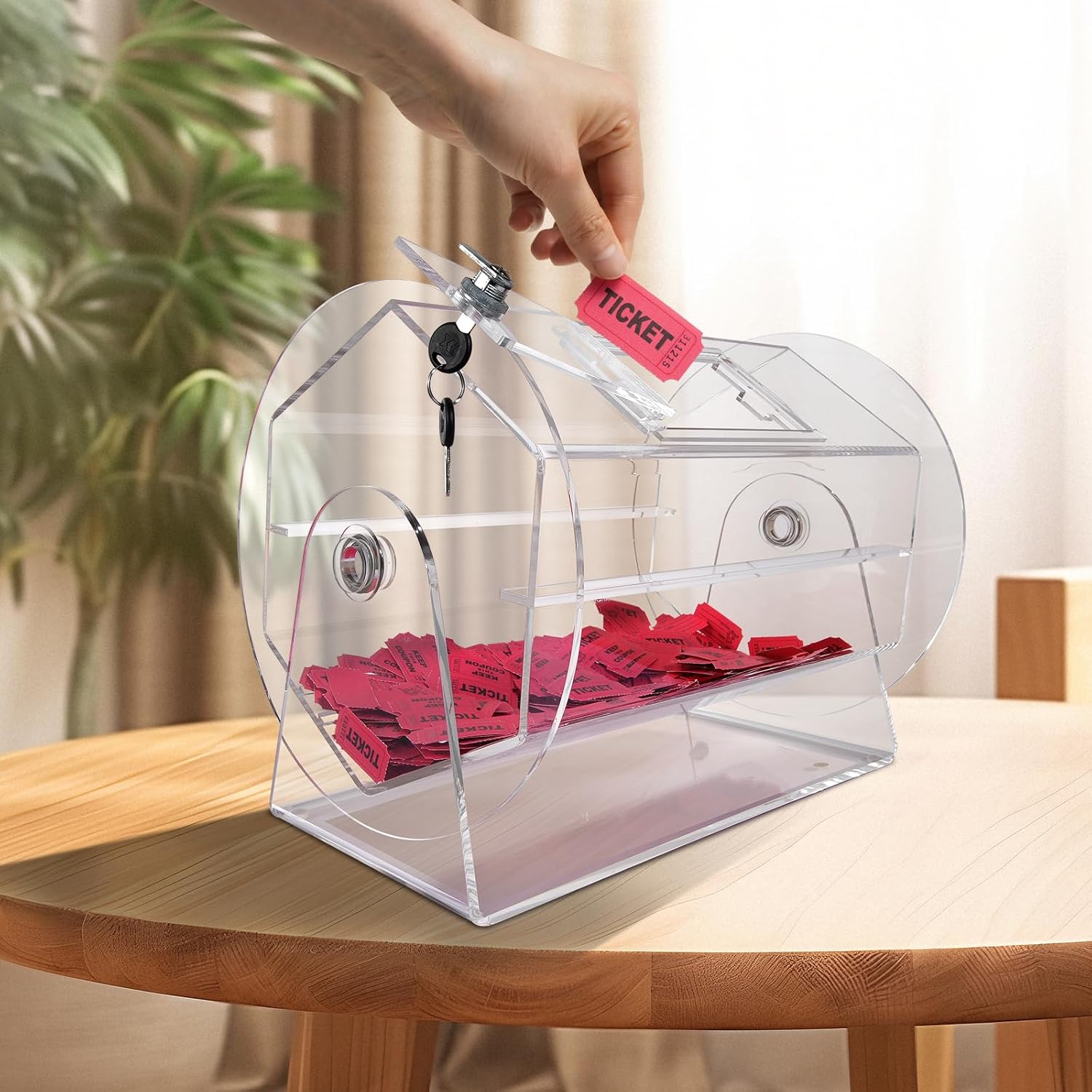 Lotteriespiel Lostrommel 5000 Lose oder 200 Tombola-Kugeln Fassungsvermögen professioneller Los-Drehkäfig mit 2 Schlüsseln transparente Lotterie-Drehscheibe Losbox – 2