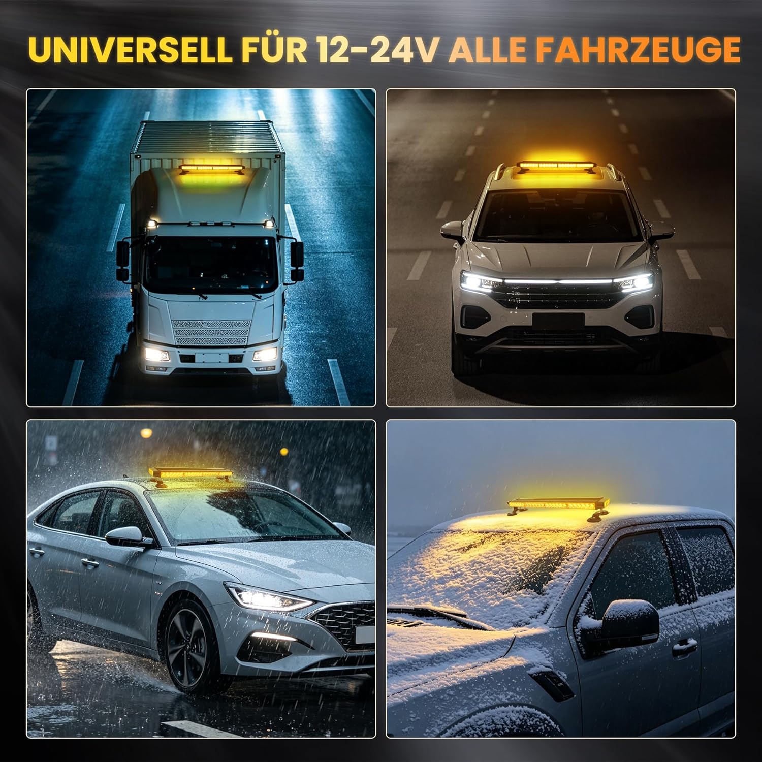 LED Warnbalken 67 cm Rundumleuchte 54 LEDs 7 Blitzmodi 12/24 V Magnethalterung – 4