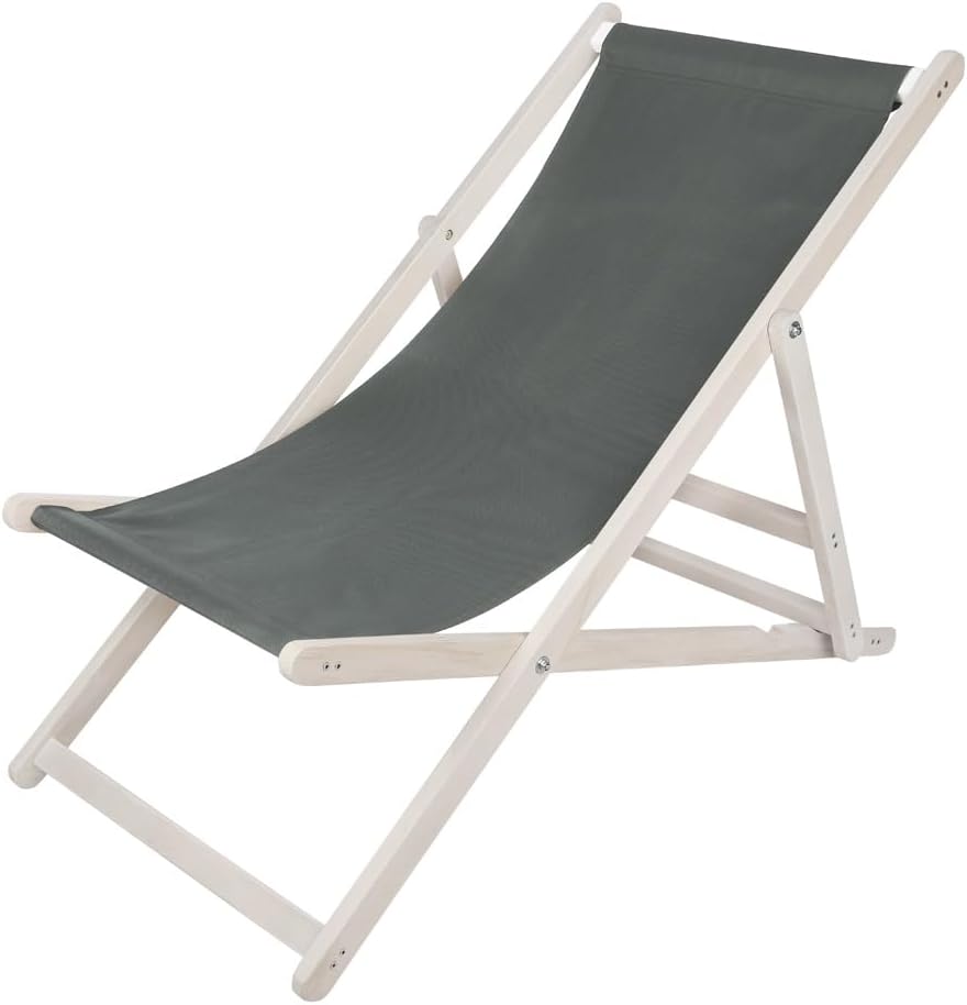 Liegestuhl Strandstuhl Sonnenliege Strandliege klappbar 3-Fach verstellbar Holz Anthrazit – 2